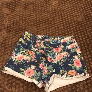 Floral high waisted denim shorts
